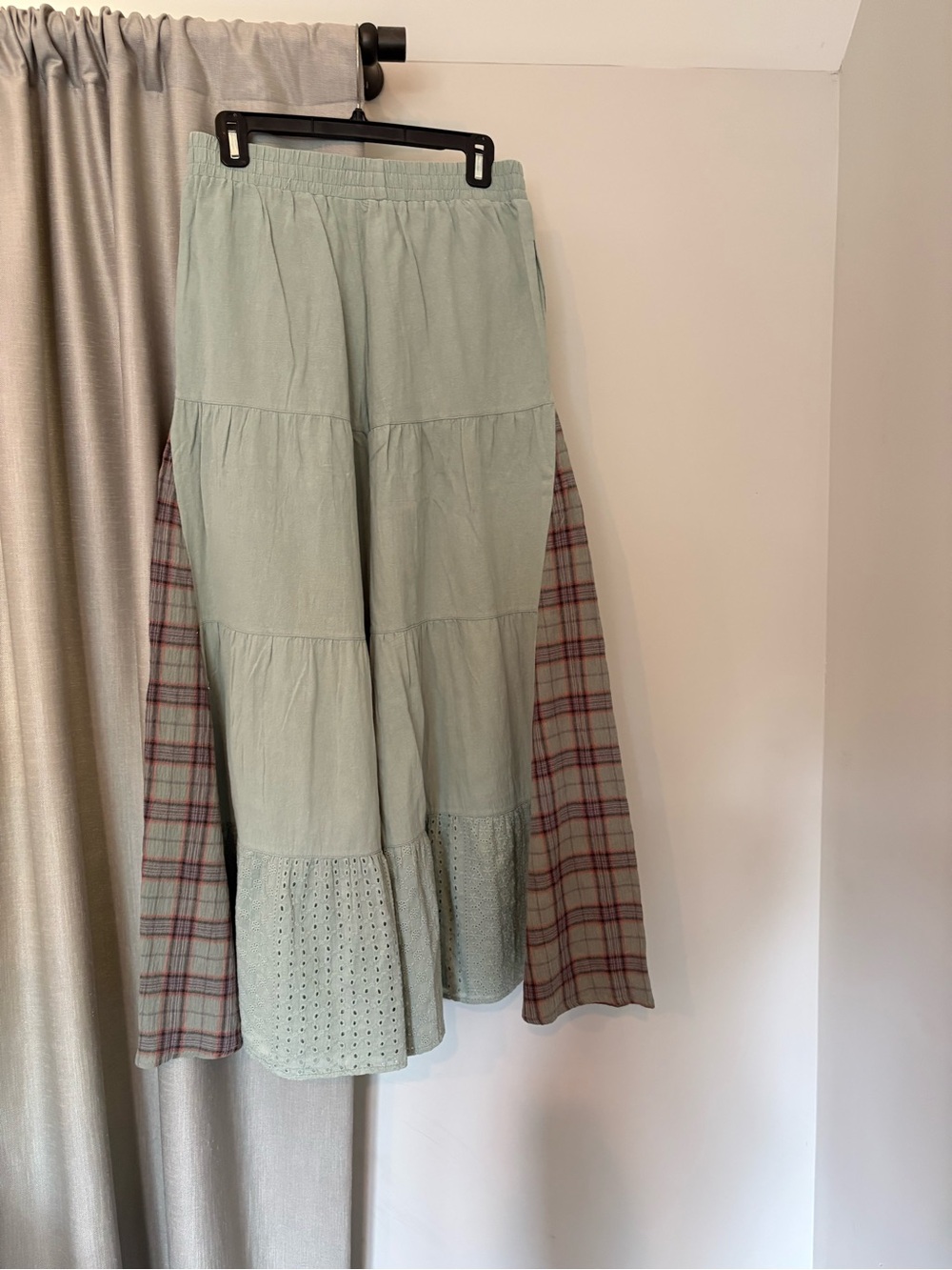 NWT-Oddi Light Sage Flared Eyelet Plaid Pants